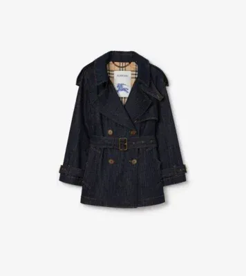 Short Denim Fitzrovia Trench Coat in Dark indigo - Women, Cotton