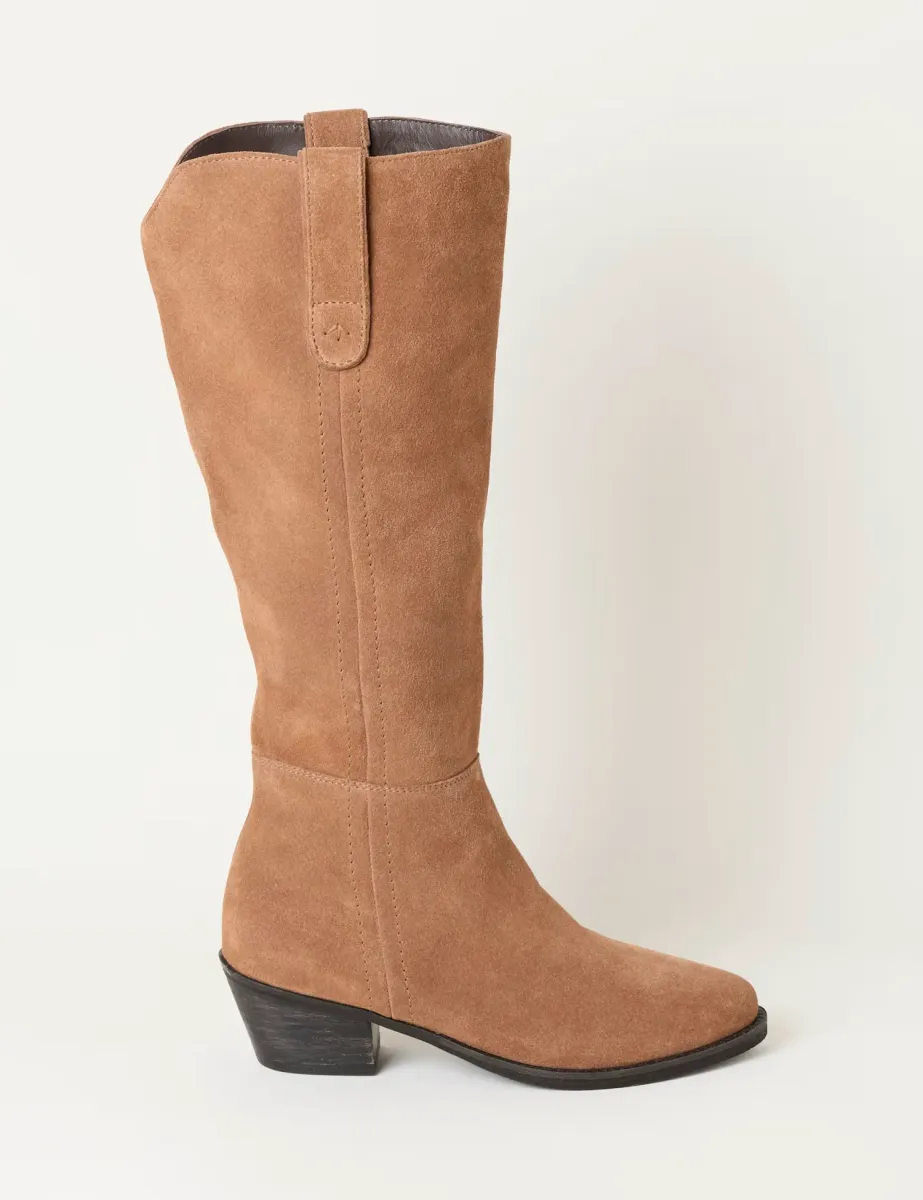 Suede Block Heel Over the Knee Boots Tan