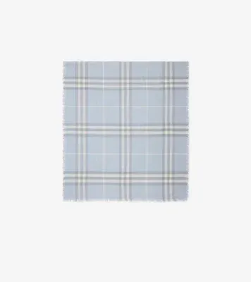 Wide Check Wool Scarf in Mist blue