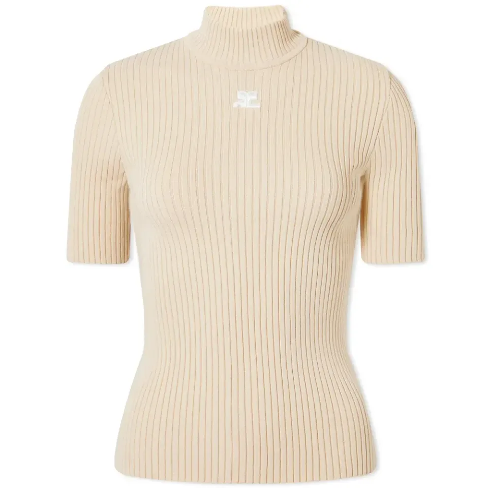 Short Sleeve Rib High Neck Sweater