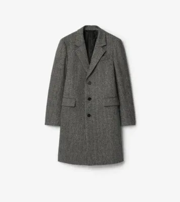 Herringbone Wool Tailored Coat in Asphalt black/old stone grey