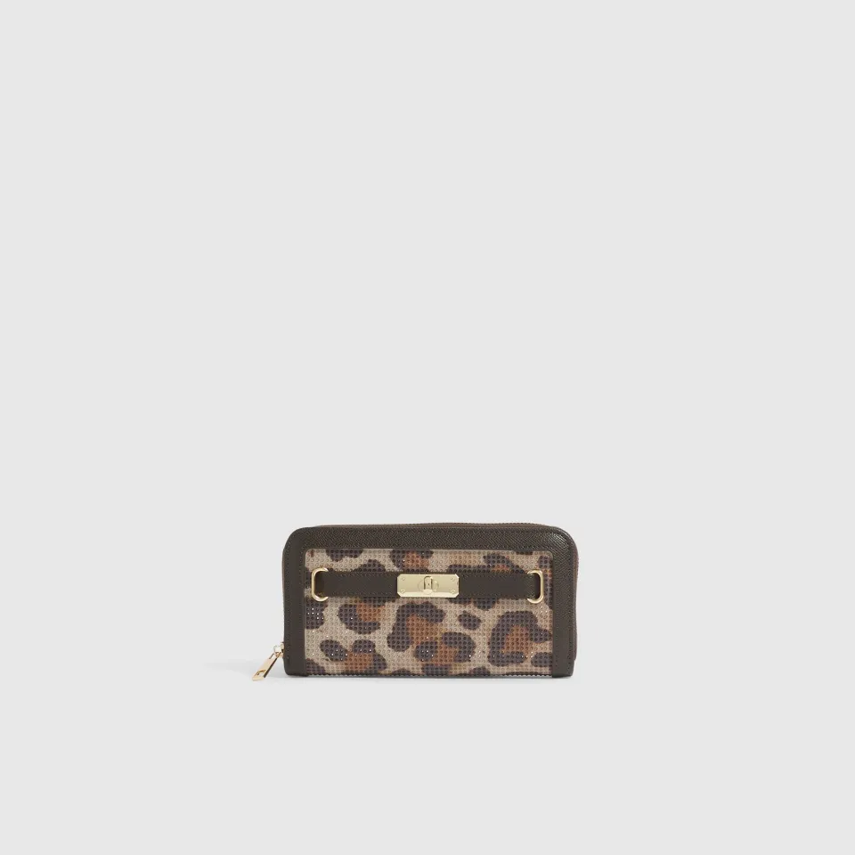 Leopard Print Diamante Ziparound Purse