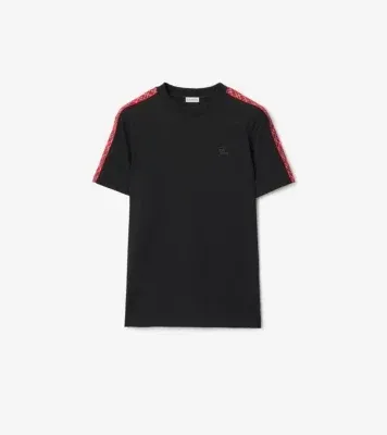 Check Trim Cotton T-shirt in Black