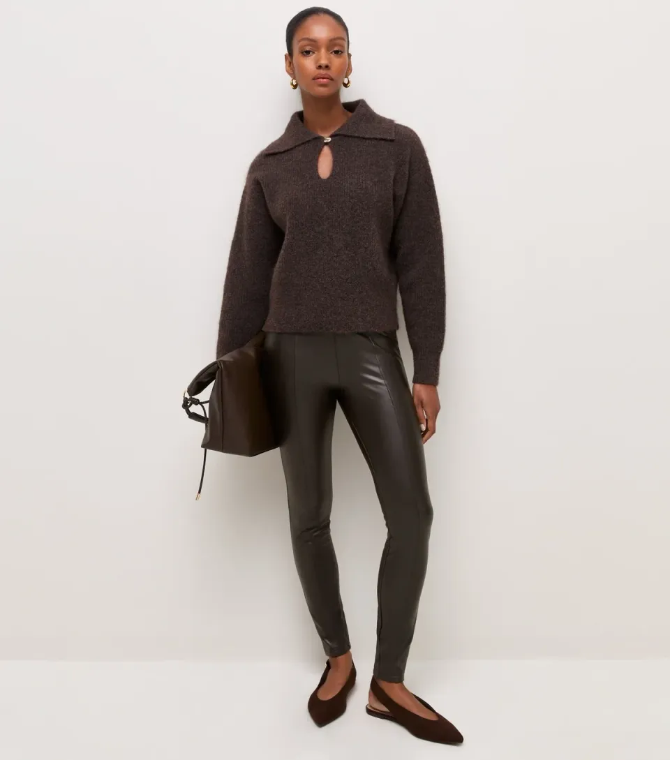 Women's Dark Brown High Waist Faux Leather Leggings