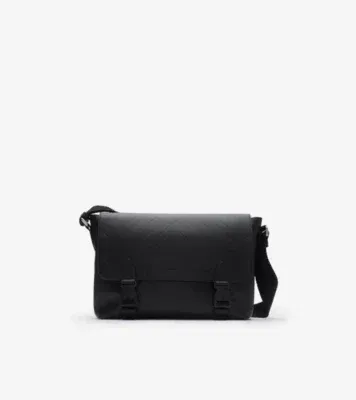 Embossed Check Buckled Messenger Bag​ in Black - Men, Leather