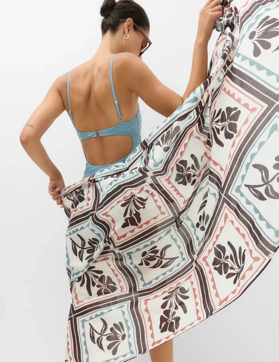 Pure Cotton Floral Beach Cover Up Sarong Multi