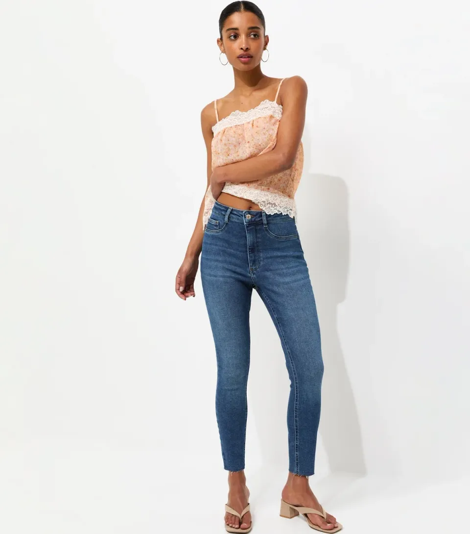 Women's Blue Hallie Disco Frayed Hem Super Skinny Jeans