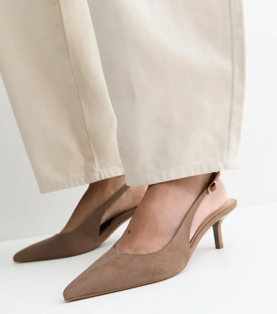 Women's Light Brown Faux Suede Pointed Toe Slingback Pumps Vegan