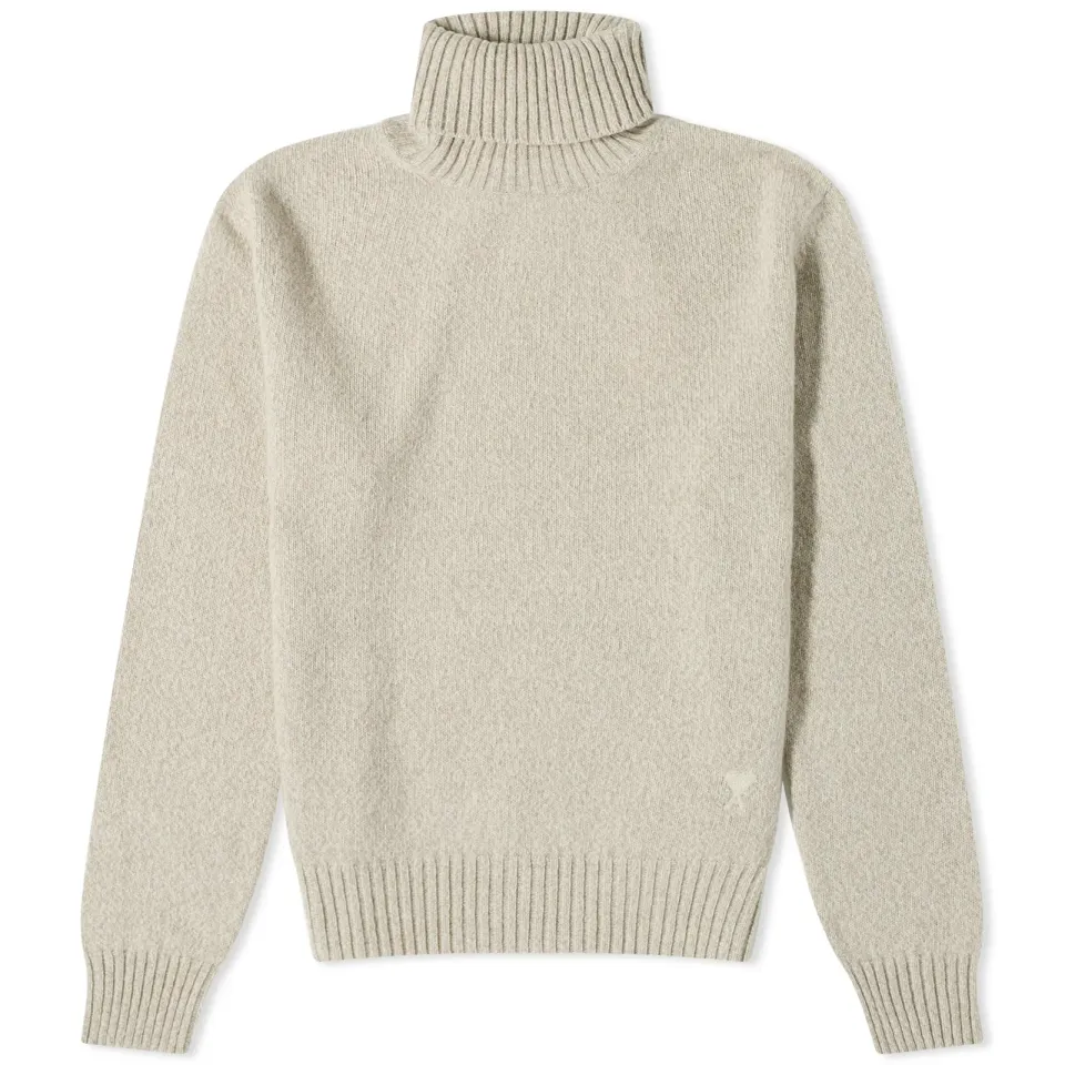 Tonal Heart Cashmere Roll Neck Knit