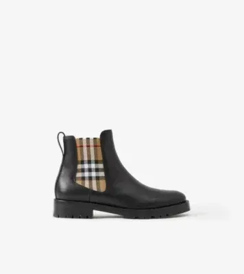 Check Panel Leather Chelsea Boots in Black