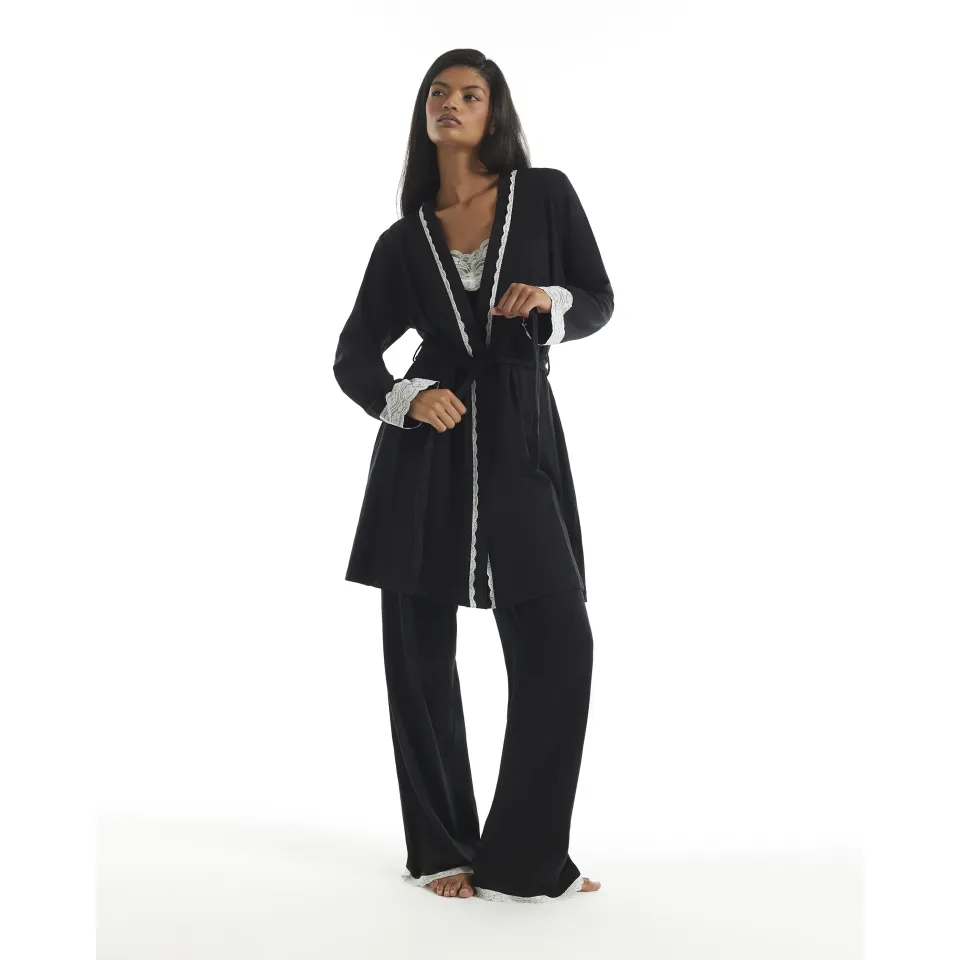 Cotton Blend Lace Trim Robe