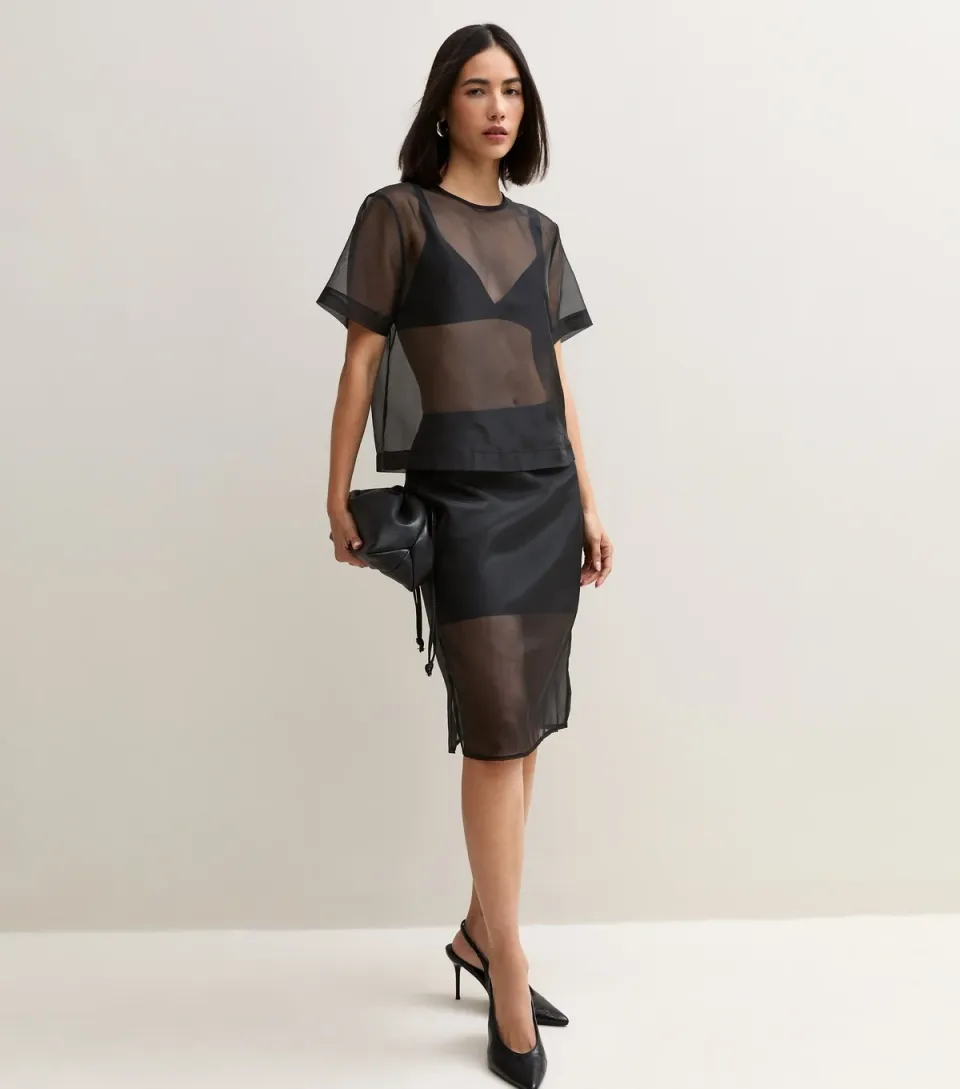 Women's Black Sheer Organza T-Shirt