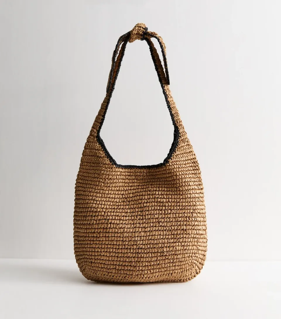 Stone Woven Slouchy Tote Bag