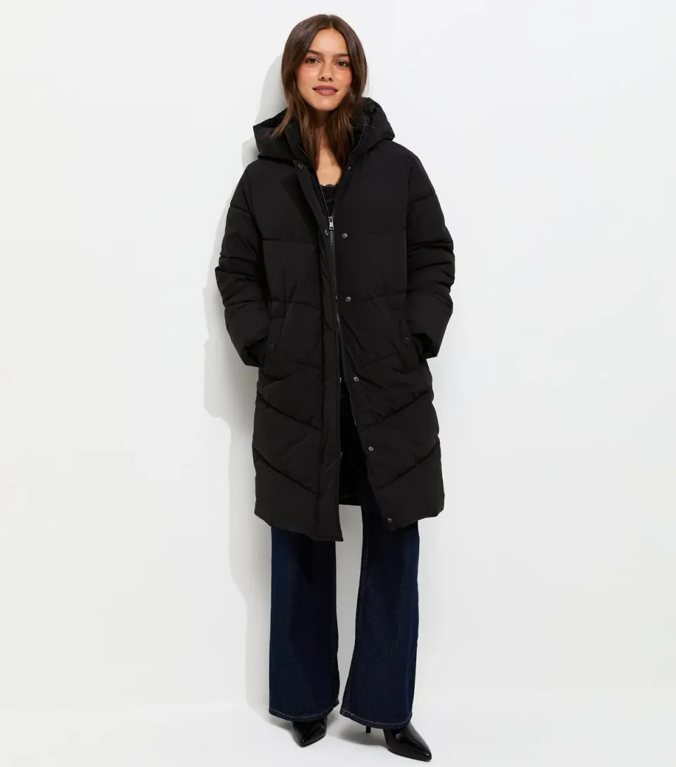 Women's Petite Black Longline Puffer Jacket