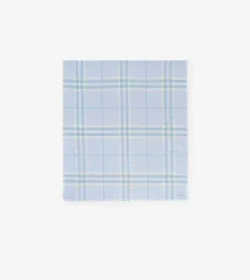 Wide Check Wool Scarf in Cirrus blue