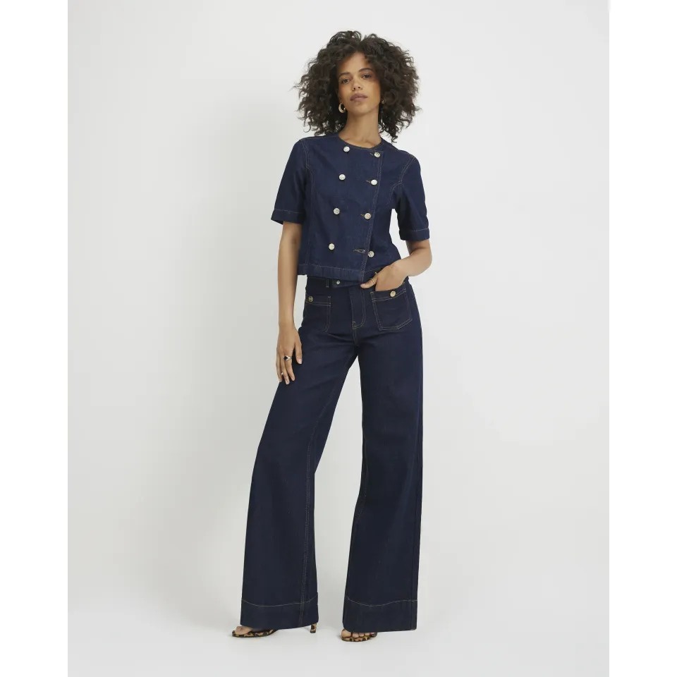 High Waisted Front Pocket Palazzo Jeans