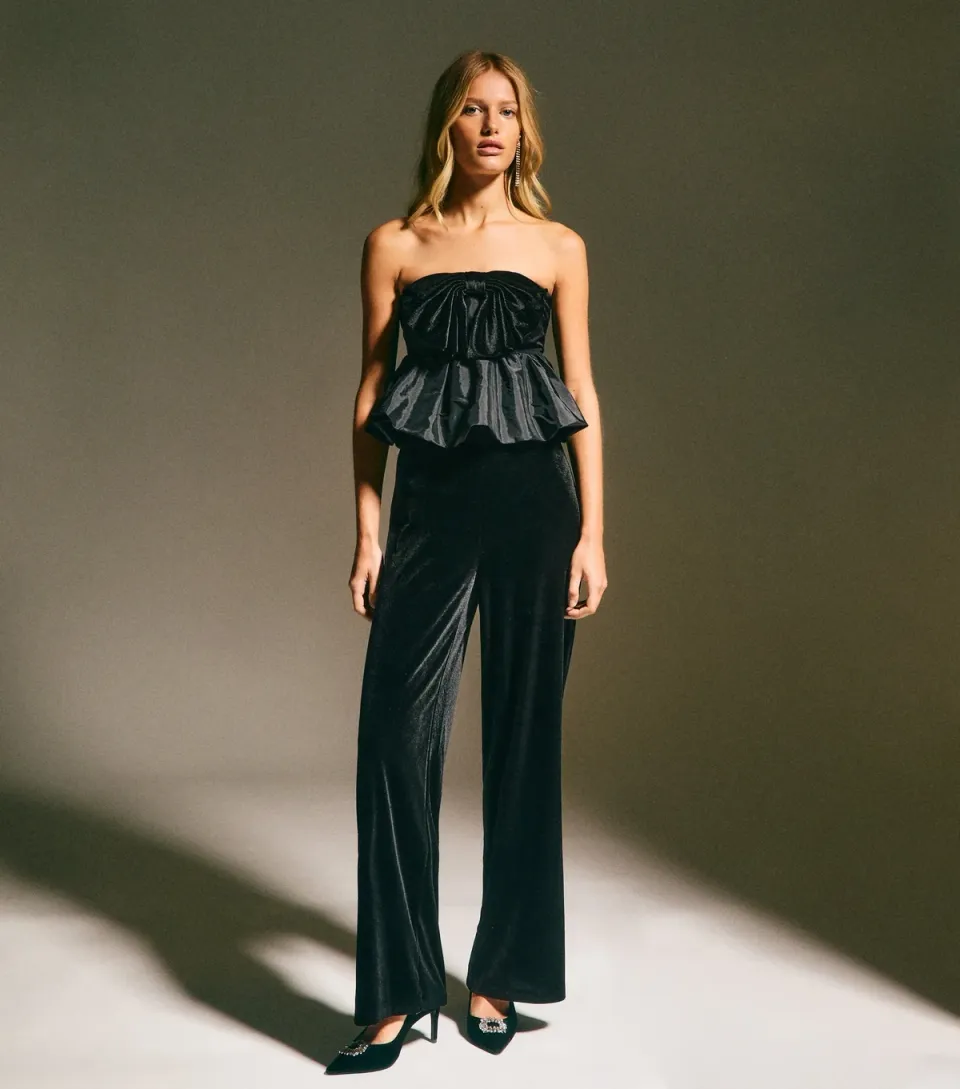 Women's Burgundy Velvet Wide Leg Trousers