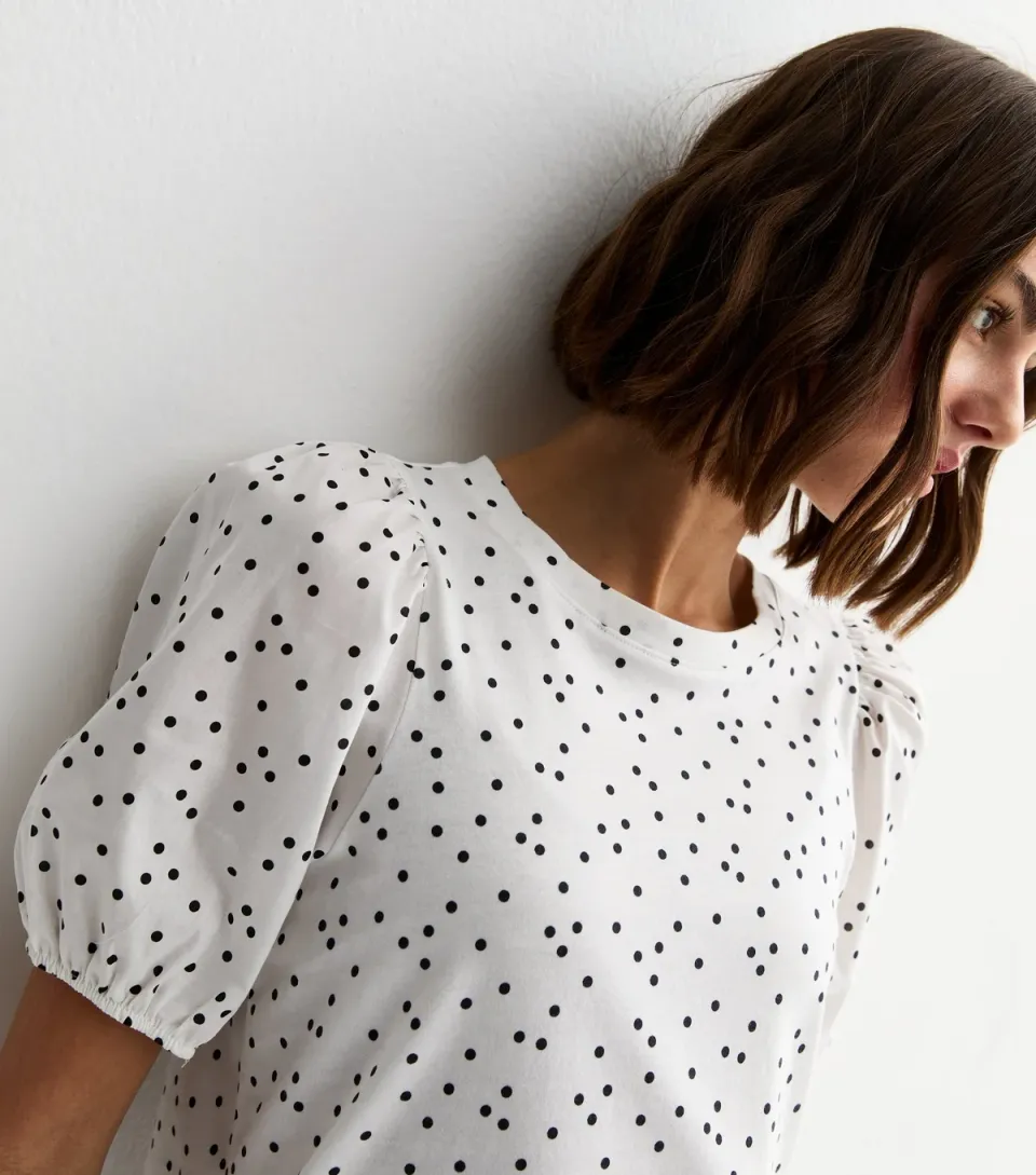 Women's Cream Spotty Puff Sleeve T-Shirt