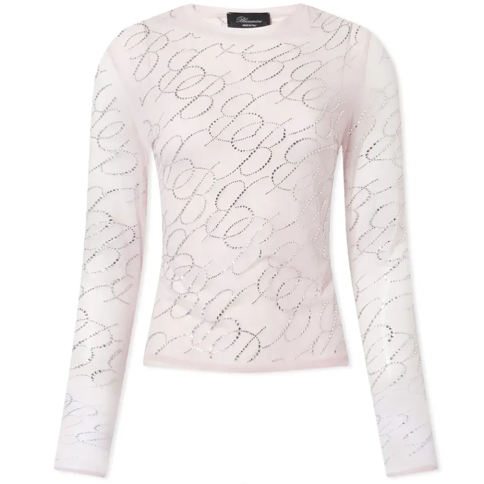 Long Sleeve Crystal Logo Mesh T-Shirt