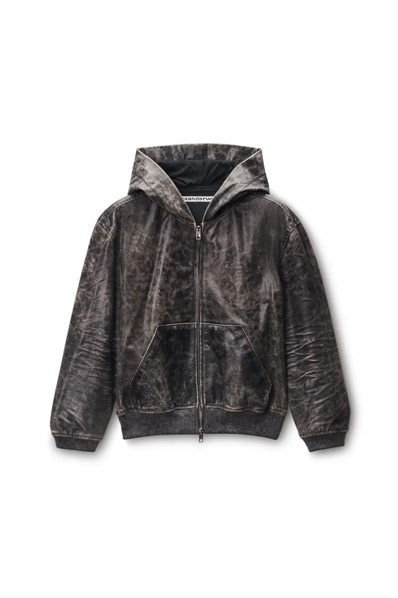 Distressed Leather Hoodie