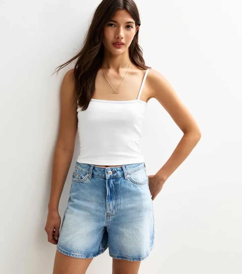 Women's White Strappy Square Neck Cami Top
