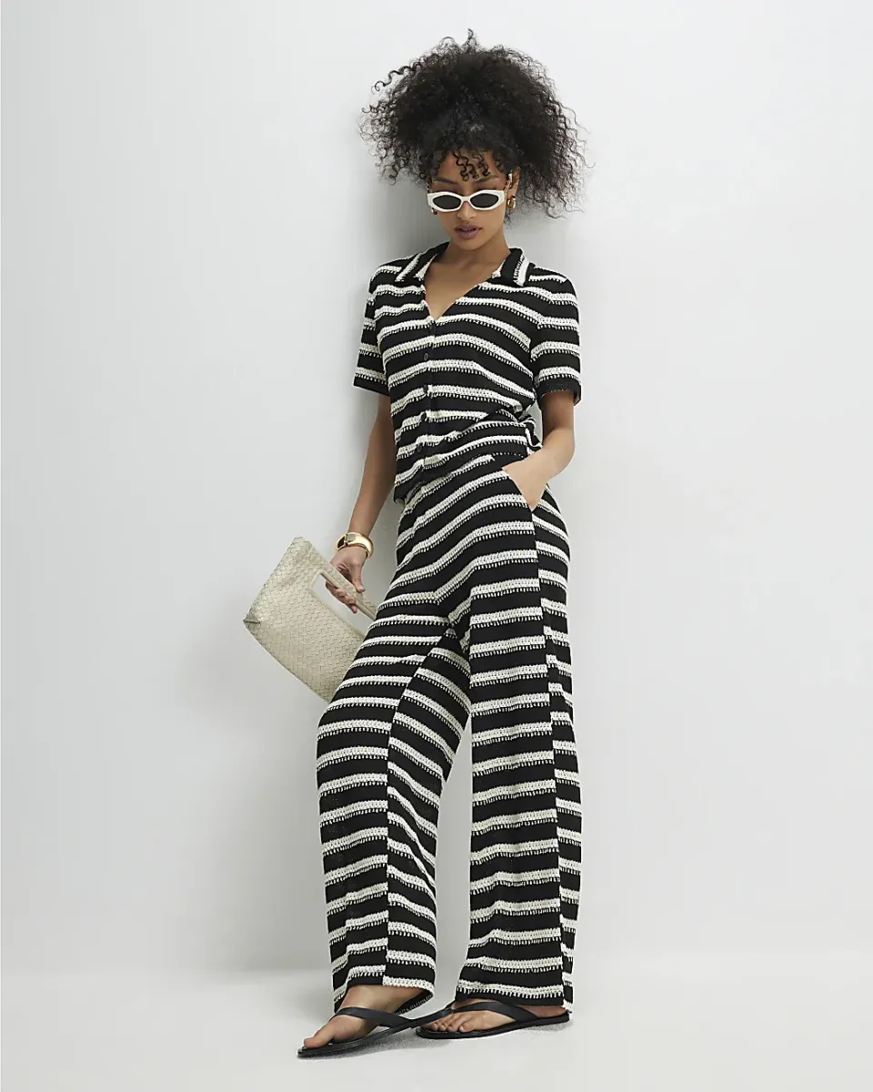 Crochet Stripe Wide Leg Trousers