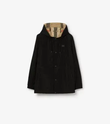 Reversible Check Hooded Jacket in Black - Men, Nylon