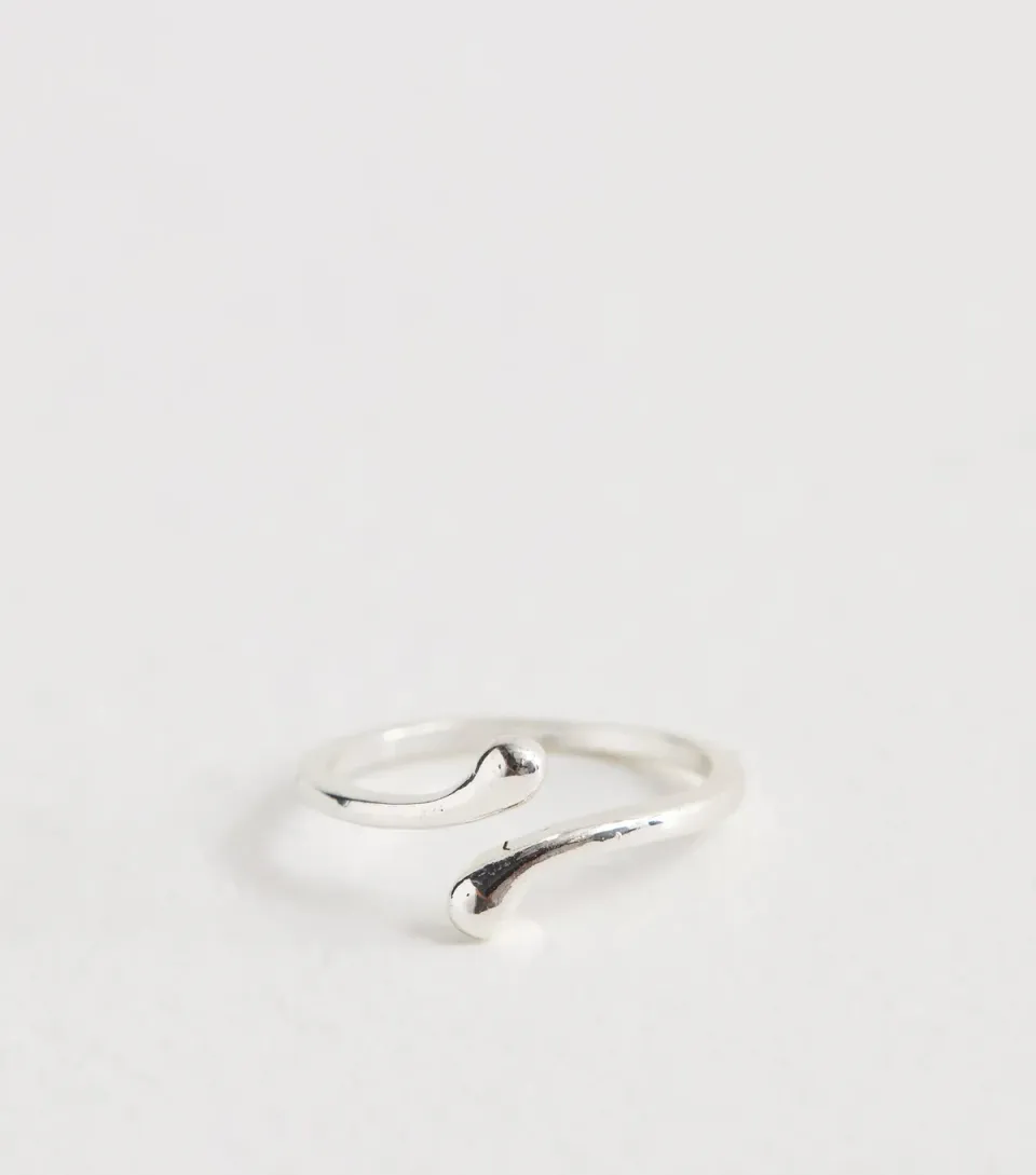 Silver Tone Skinny Teardrop Wrap Ring