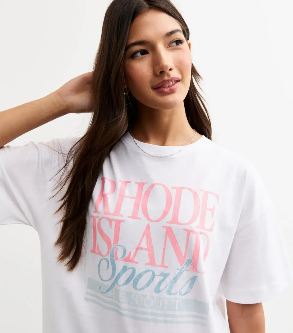 Women's White Oversized Rhode Island Slogan T-Shirt