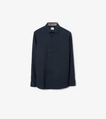 Classic Fit Stretch Cotton Shirt in Navy
