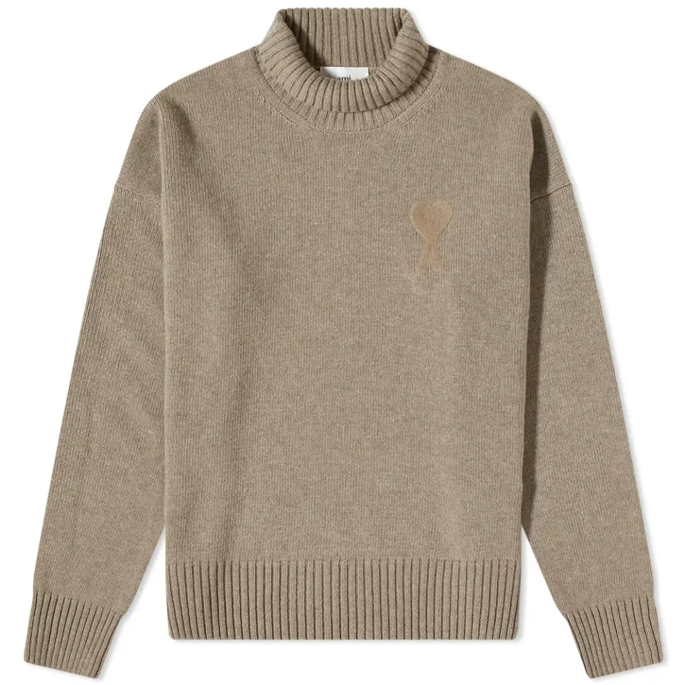 AMI Tonal Small A Heart Roll Neck Knit