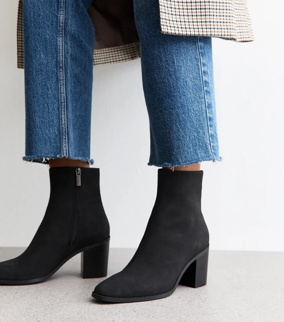Women's Black Faux Suede Almond Toe Ankle Boots Vegan