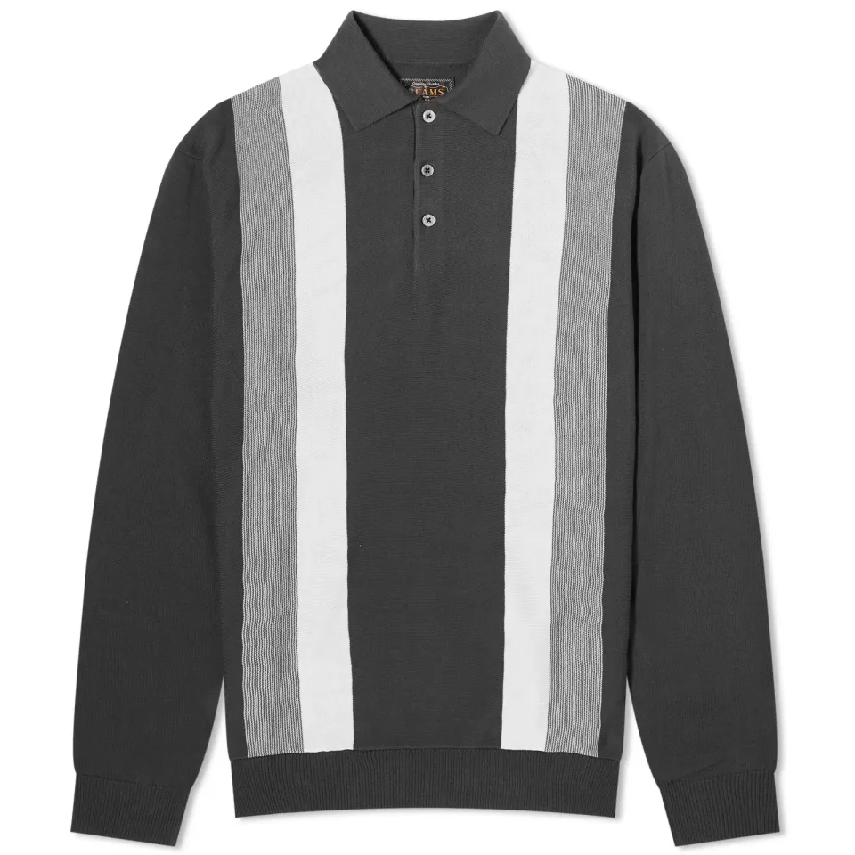 12g Stripe Knit Long Sleeve Polo