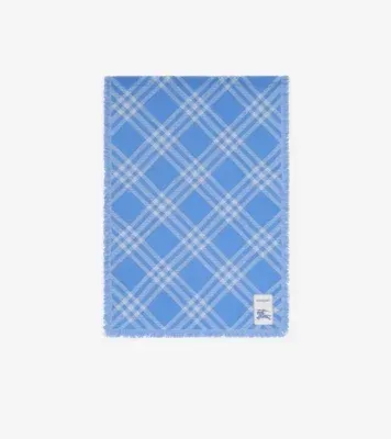 Wide Check Wool Silk Scarf in Dive blue