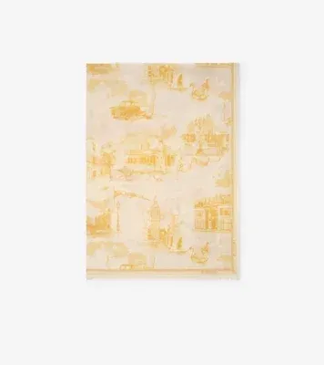 London Landmarks Wool Silk Scarf in Custard beige