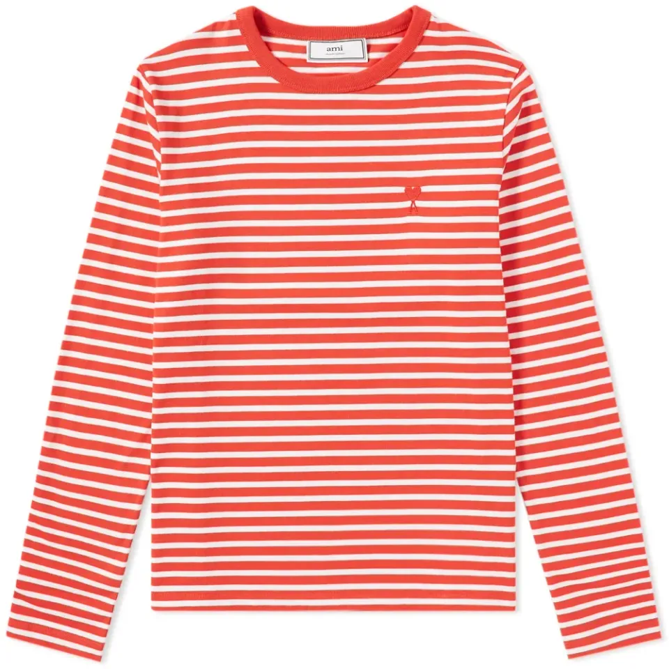 AMI Long Sleeve Heart Stripe Tee