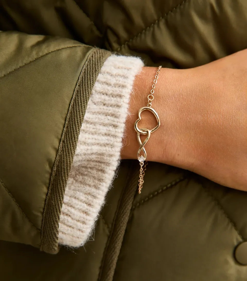 Gold Tone Heart Infinity Interlinked Bracelet
