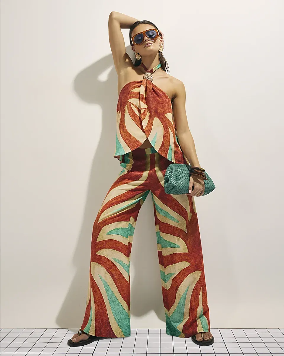 Swirl Print Wide Leg Trousers