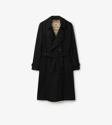 Long Kensington Heritage Trench Coat in Black - Men, Cotton Gabardine