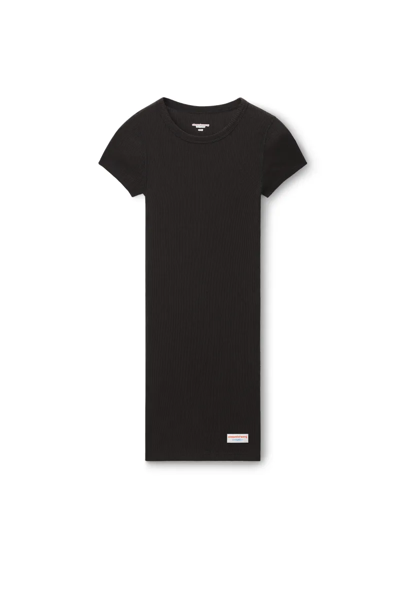 short sleeve loungewear dress in ribbed cotton jersey