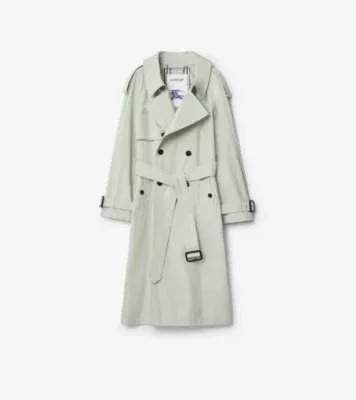 Long Lightweight Cotton Fitzrovia Trench Coat in Seafoam green