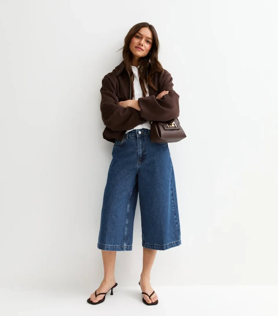 Women's Petite Dark Blue Denim Culottes