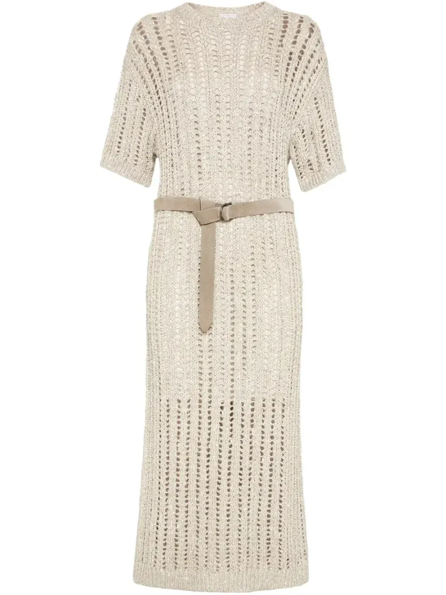 Women Knitted Midi Dress Natural
