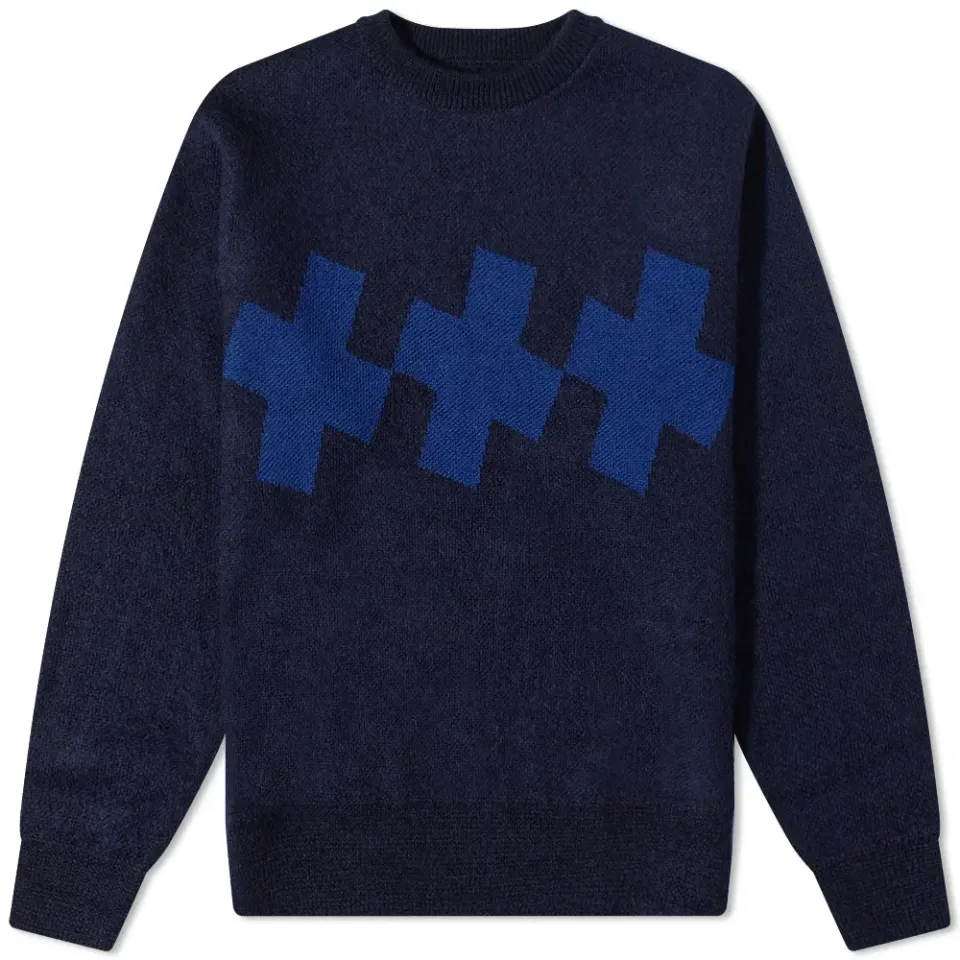 Juji Tsunagi Cross Jacquard Mohair Crew Swea