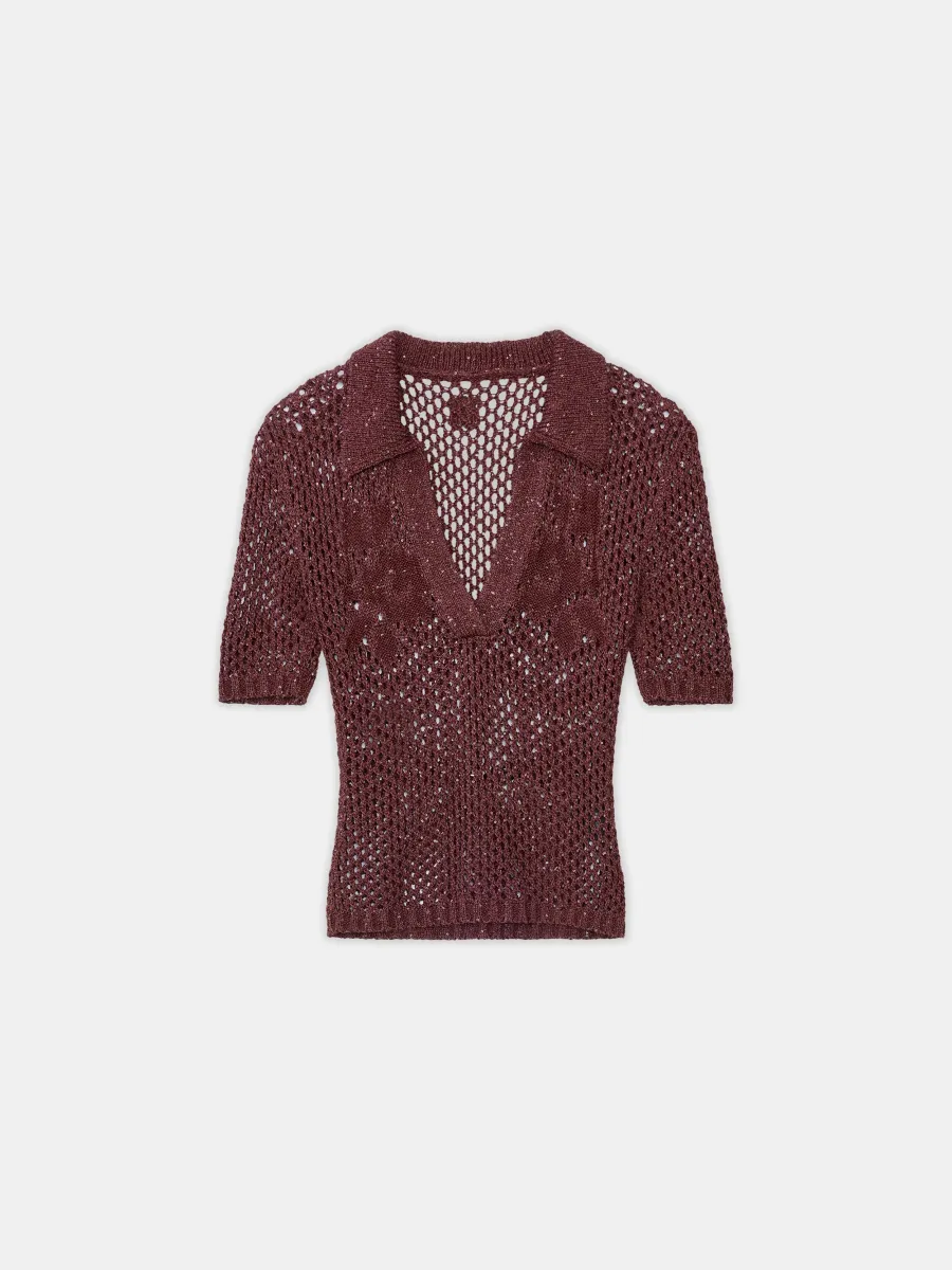 WOMEN - WOMEN'S FLORAL CROCHET POLO - Tobacco