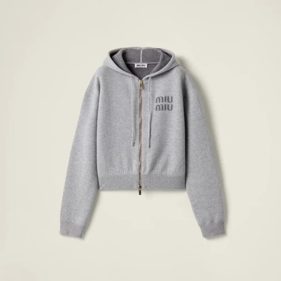 Double cashmere zipper hoodie cardigan