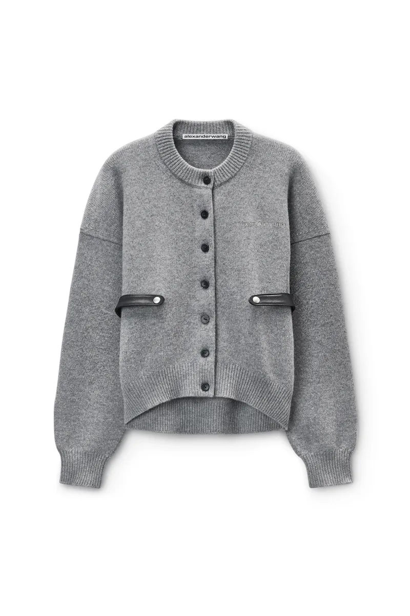 Grey Wool-Cotton Draped Back Cardigan
