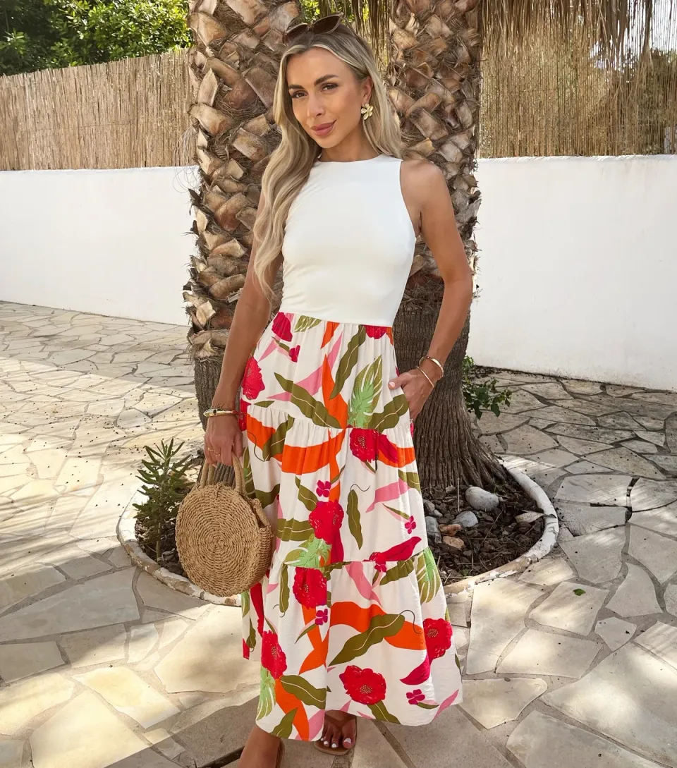 Women's Multicolour 2 In 1 Smock Midi Dress