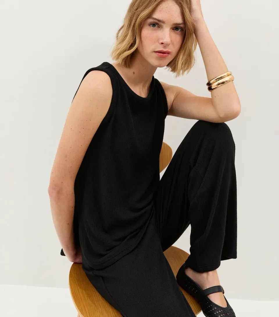 Women's Black Textured Vest Top