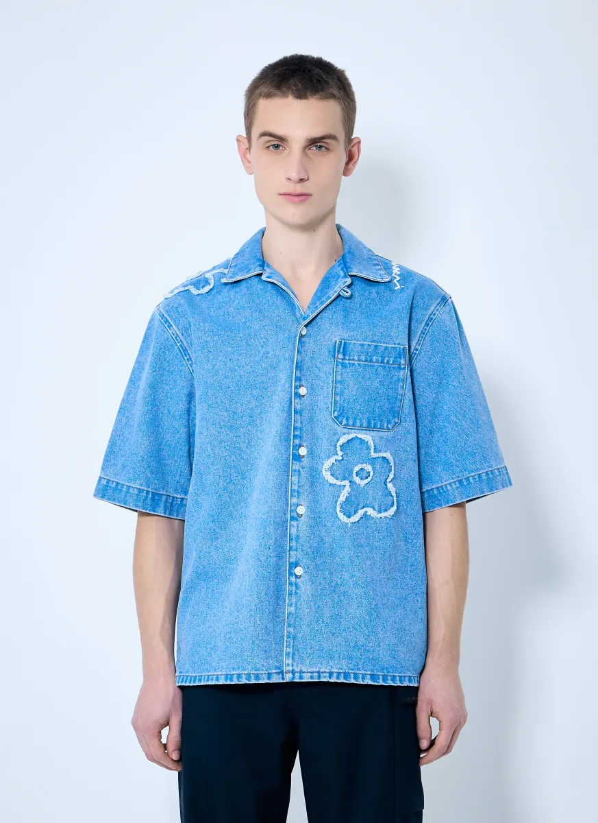 Denim Shirt With Flower Motif